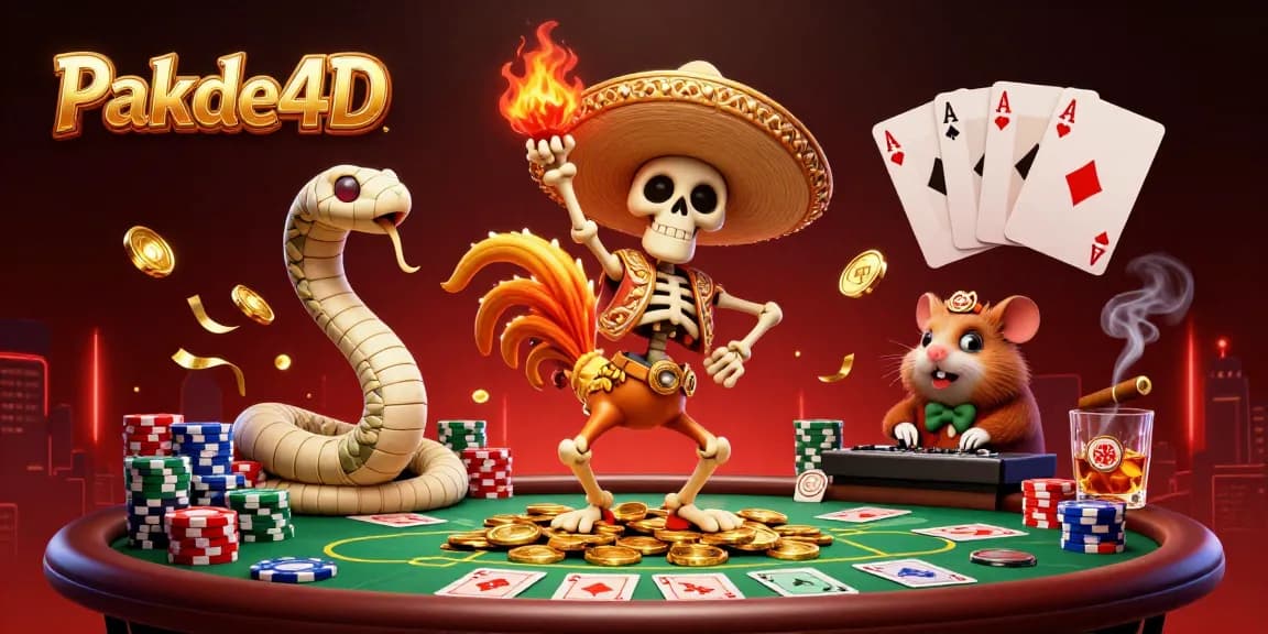 Join Pakde4D for a thrilling victory dance atop golden coins in this vibrant casino scene.