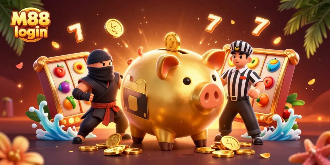 Experience the thrill of M88 login with dynamic casino elements and vibrant characters.