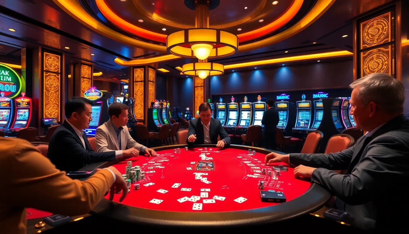 Experience the excitement of Dominoqiu in a luxurious poker setting with vibrant gameplay.