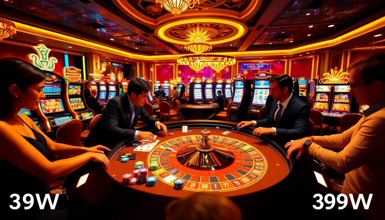 Experience the thrill of winning at 399W online gambling platform with vibrant casino elements.