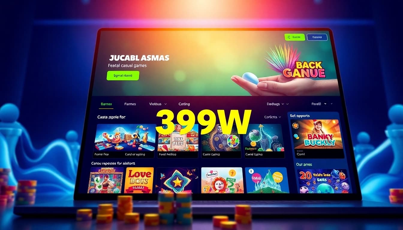 Interactive gambling platform interface for 399W showcasing casual games and user support.