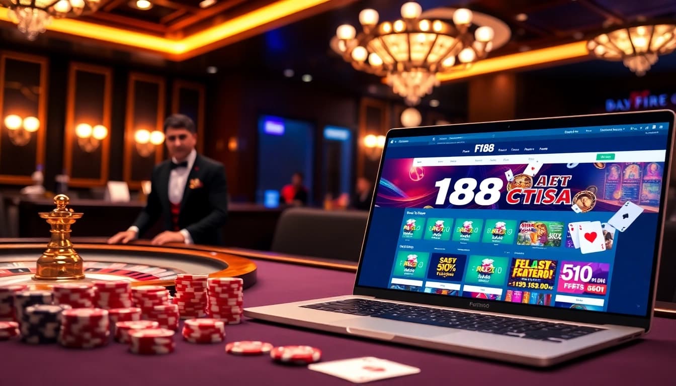 Experience the excitement of F168 online gambling with a vibrant casino setting and engaging gameplay.
