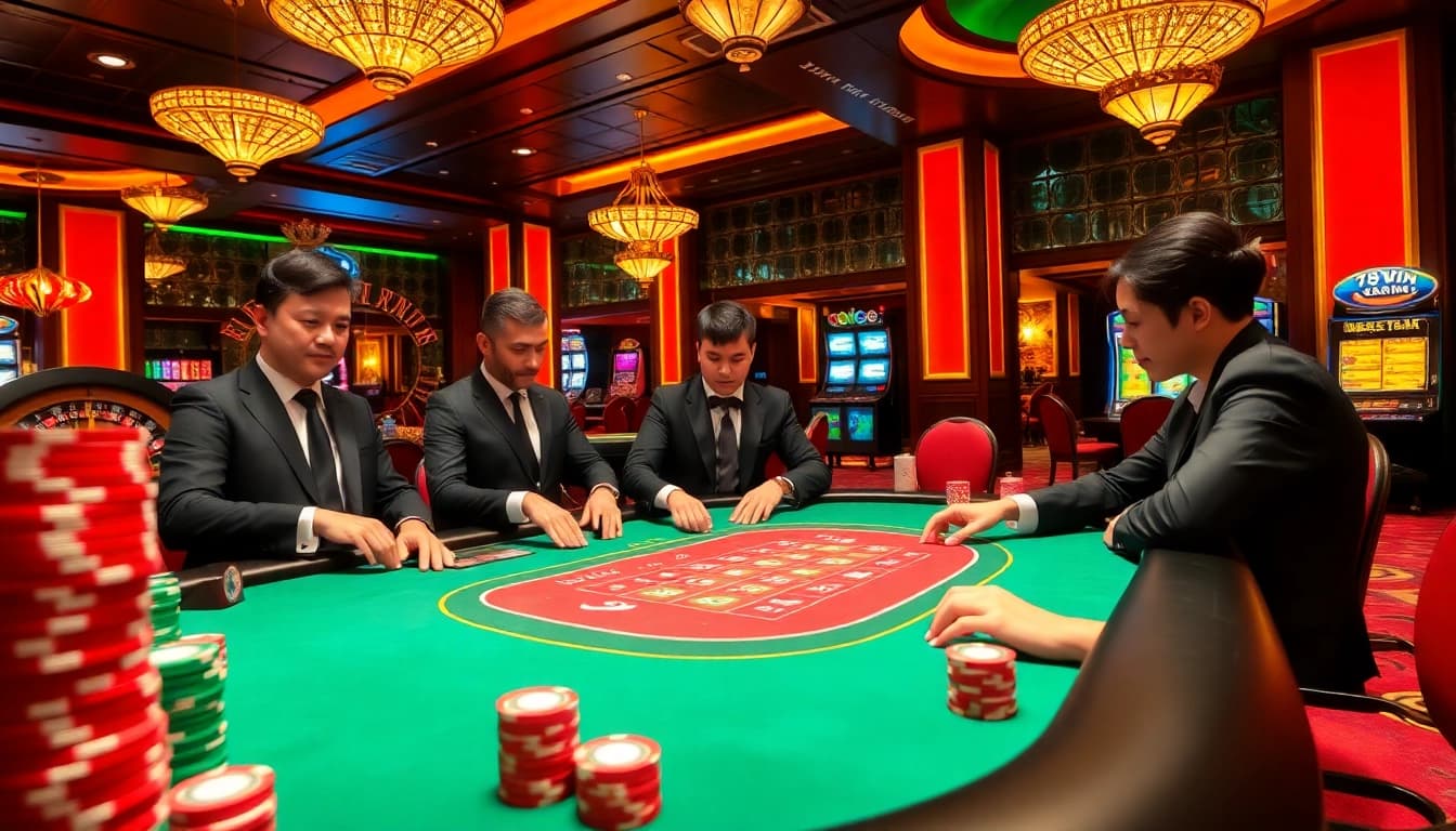 Experience the thrill of high-stakes poker at 78Win casino with vibrant atmosphere and eager players.