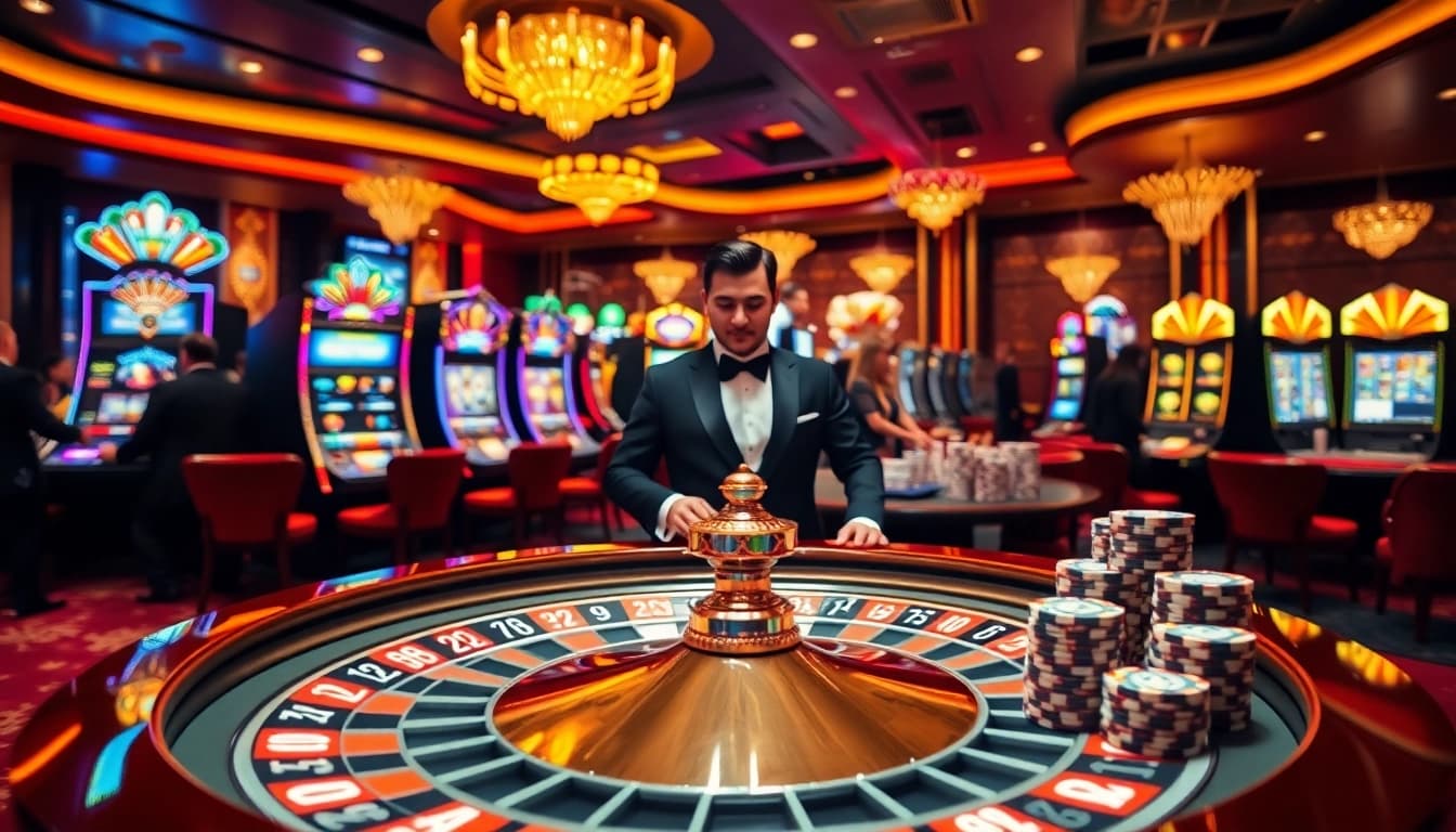 Experience thrilling gaming action at Trang chủ 888new with luxury casino elements like roulette, slots, and poker chips.