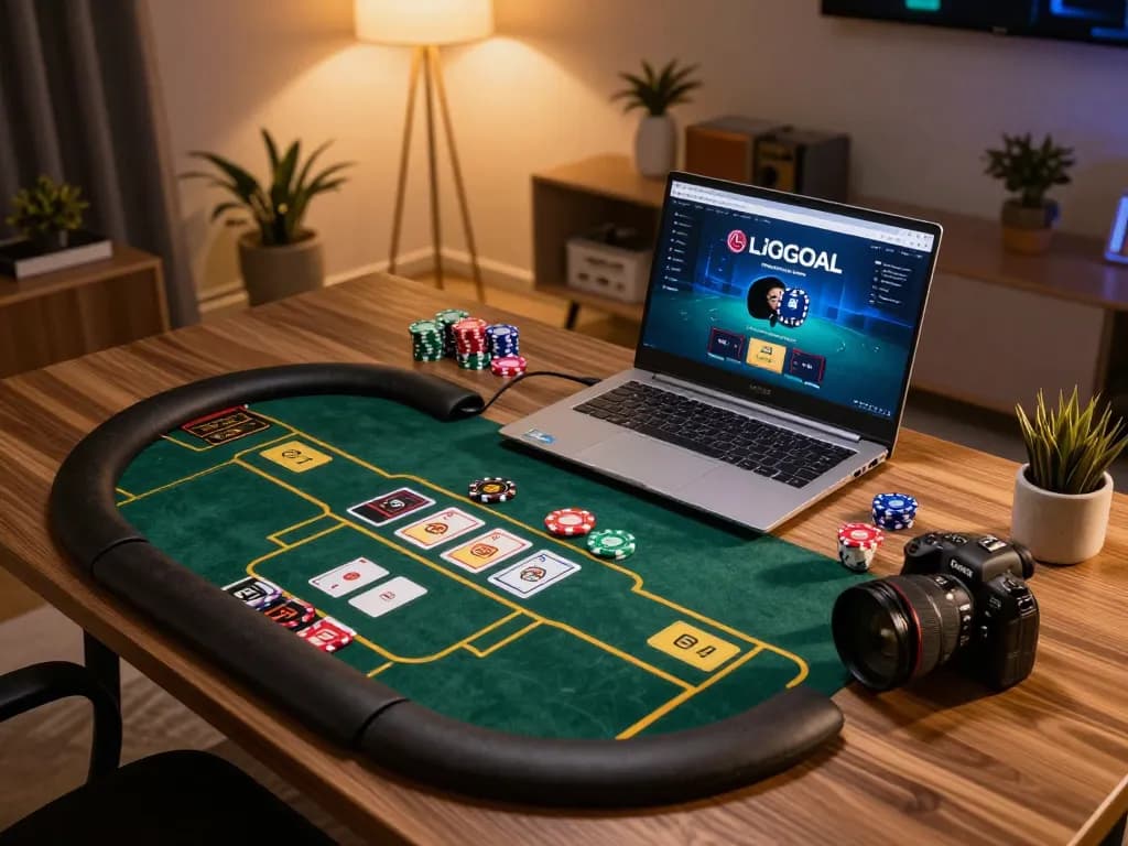 Engaging with the LGOGOAL online gaming platform on a modern laptop in a stylish home setting.