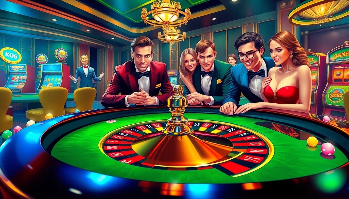 Các người chơi đang lập chiến lược tại bàn roulette KO66, thể hiện sự hào hứng và kỹ năng trong bầu không khí sang trọng của một sòng bạc.