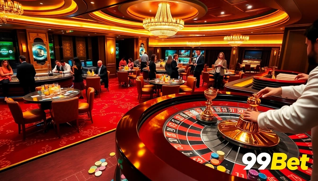 Experience the thrill of gambling at 89Bet with an exciting casino scene featuring roulette and players.