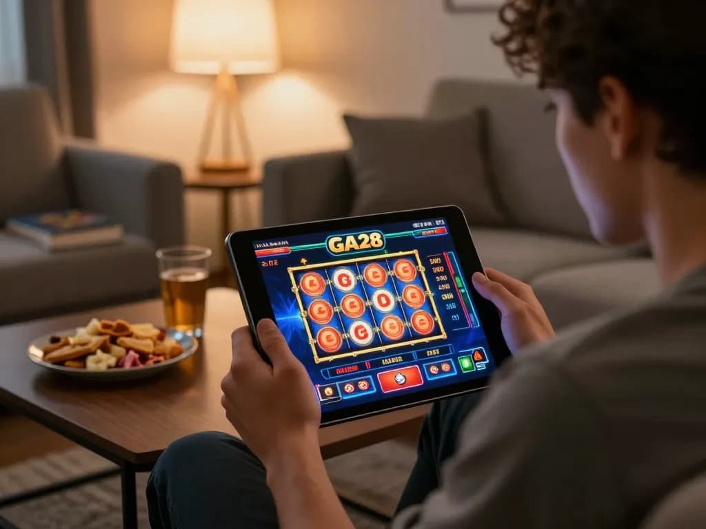 Engaging gameplay at the GA28 online casino with vibrant slot machines and a cozy atmosphere.