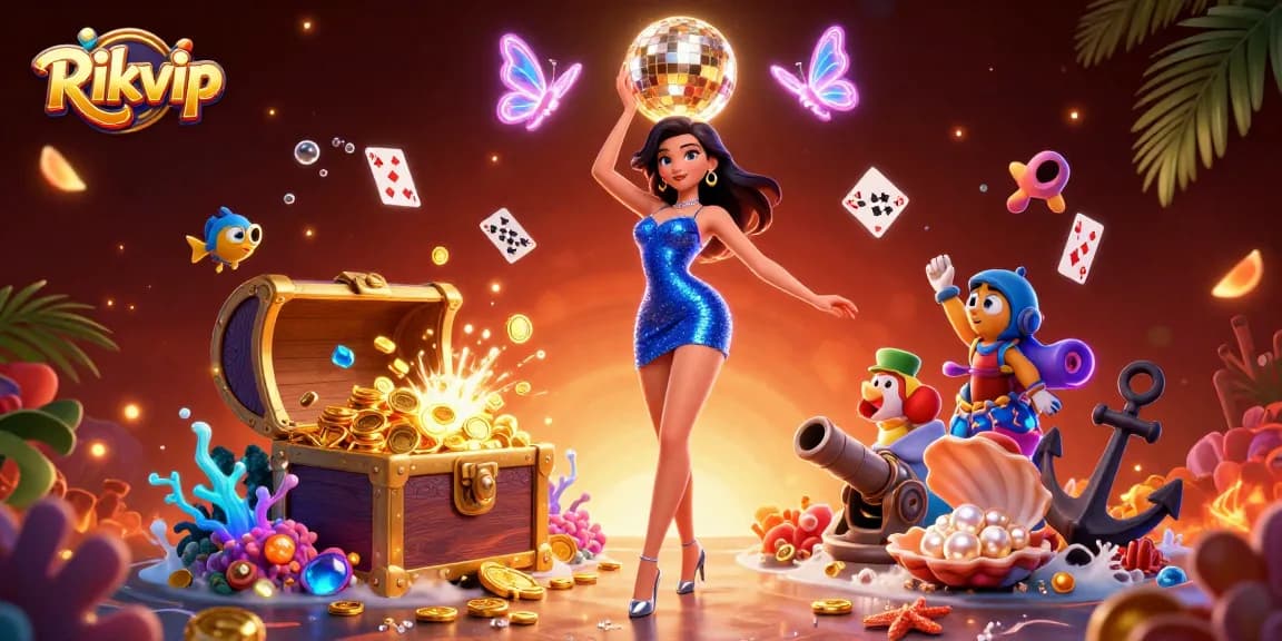 Engage with Rikvip's thrilling casino experience, featuring vibrant neon visuals and dynamic gaming elements.