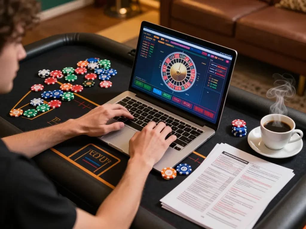 Player engaging in a thrilling 23WIN online roulette game with strategy notes in a cozy atmosphere