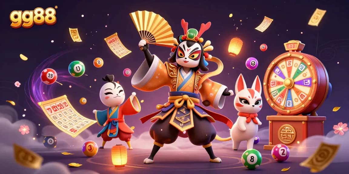 Engage with gg88's vibrant 3D illustration showcasing lottery excitement and casino charm.