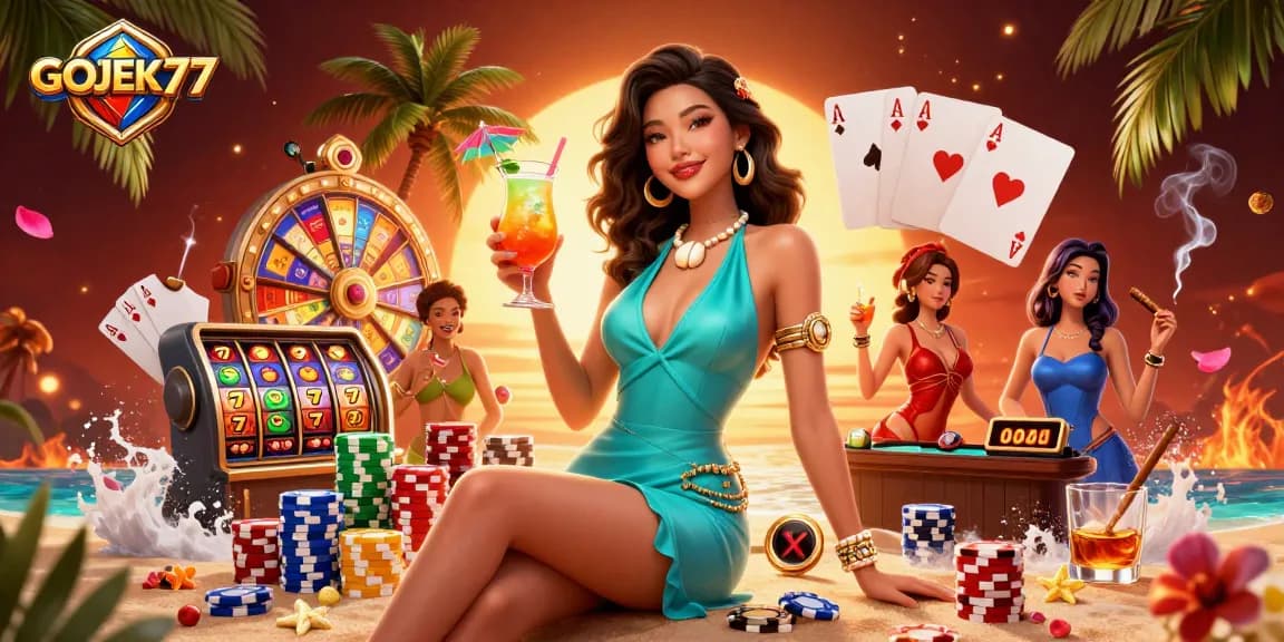 Experience excitement with GOJEK77's vibrant 3D casino scene featuring thrilling slot machines.