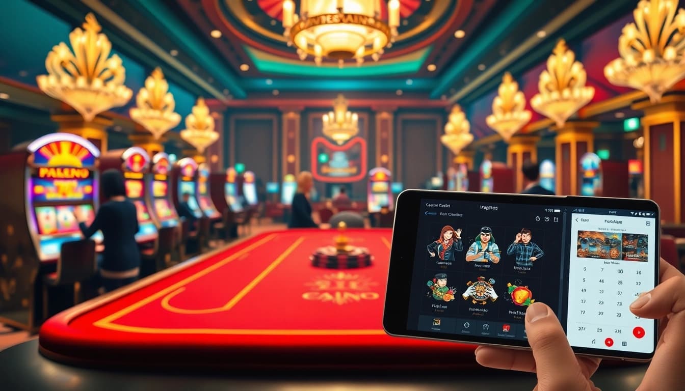 Experience the excitement of rr88 | đăng nhập at a luxurious casino with vibrant slot machines and poker tables.