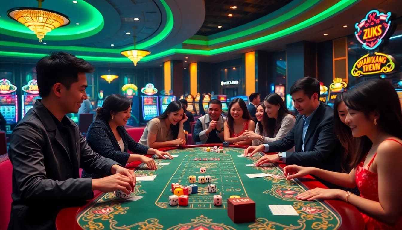 Players enjoying Tài Xỉu at LUCK8 casino, showcasing excitement and vibrant atmosphere.