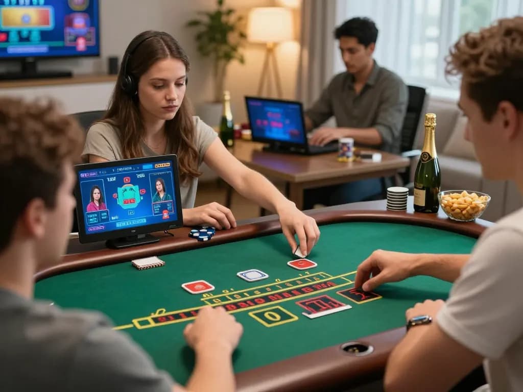 Players enjoying live dealer blackjack on SC88 platform with vibrant home casino setup.