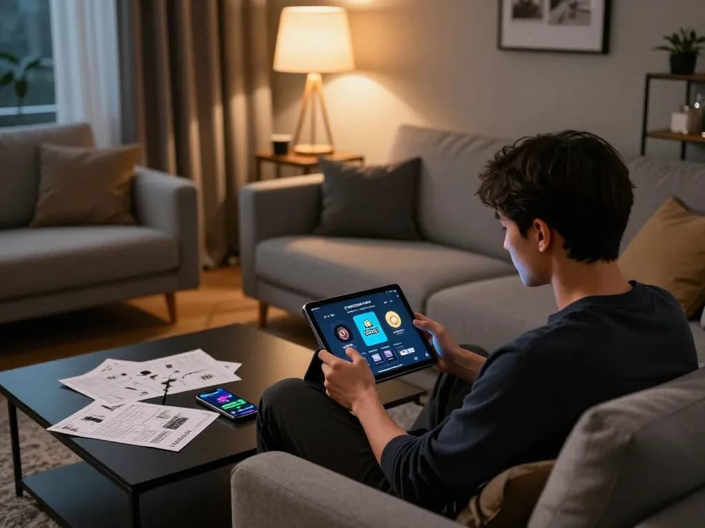 TẢI GO88 premium gameplay on tablet alongside personal strategy notes in a cozy home setting.