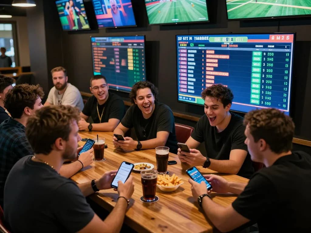 Engage in thrilling sports betting with fun79 in this vibrant social bar scene.