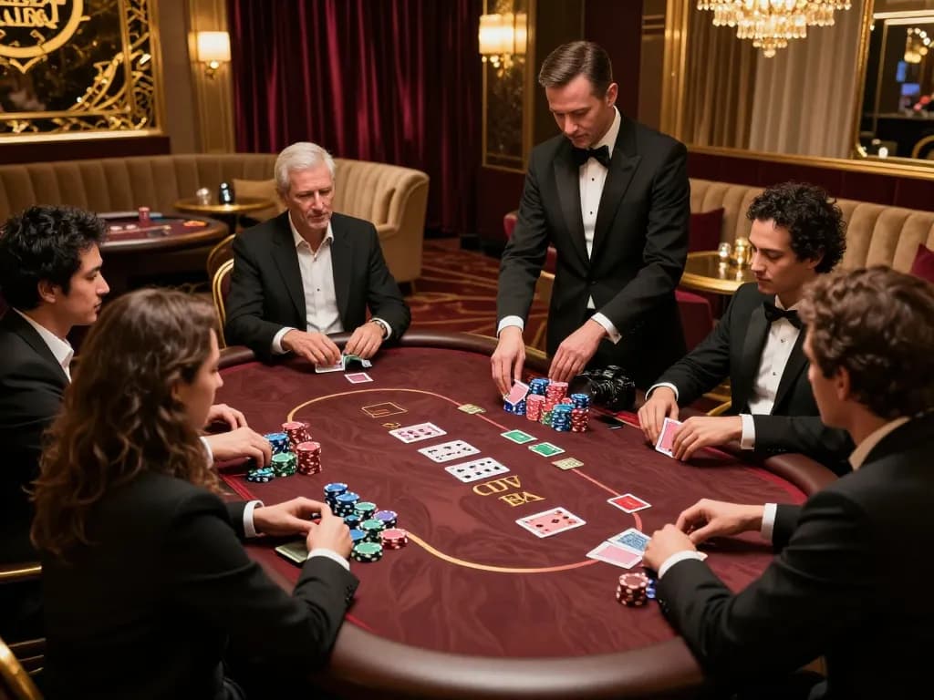 hubet VIP poker room with players strategizing and engaging in high-stakes gameplay.