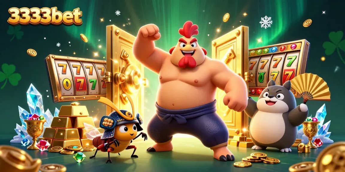 Experience thrilling wins with 3333bet's vibrant 3D casino illustration showcasing energetic characters and rich gaming elements.