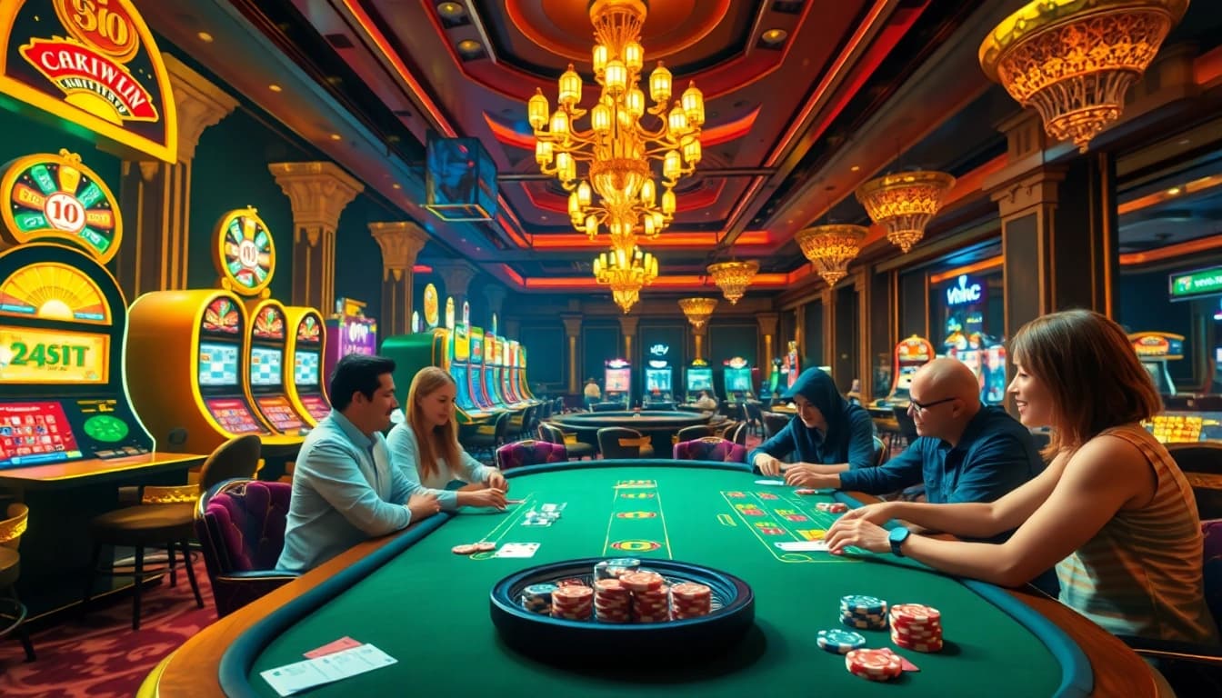 Engaged players at a luxurious casino table, capturing the essence of okwin gaming excitement.