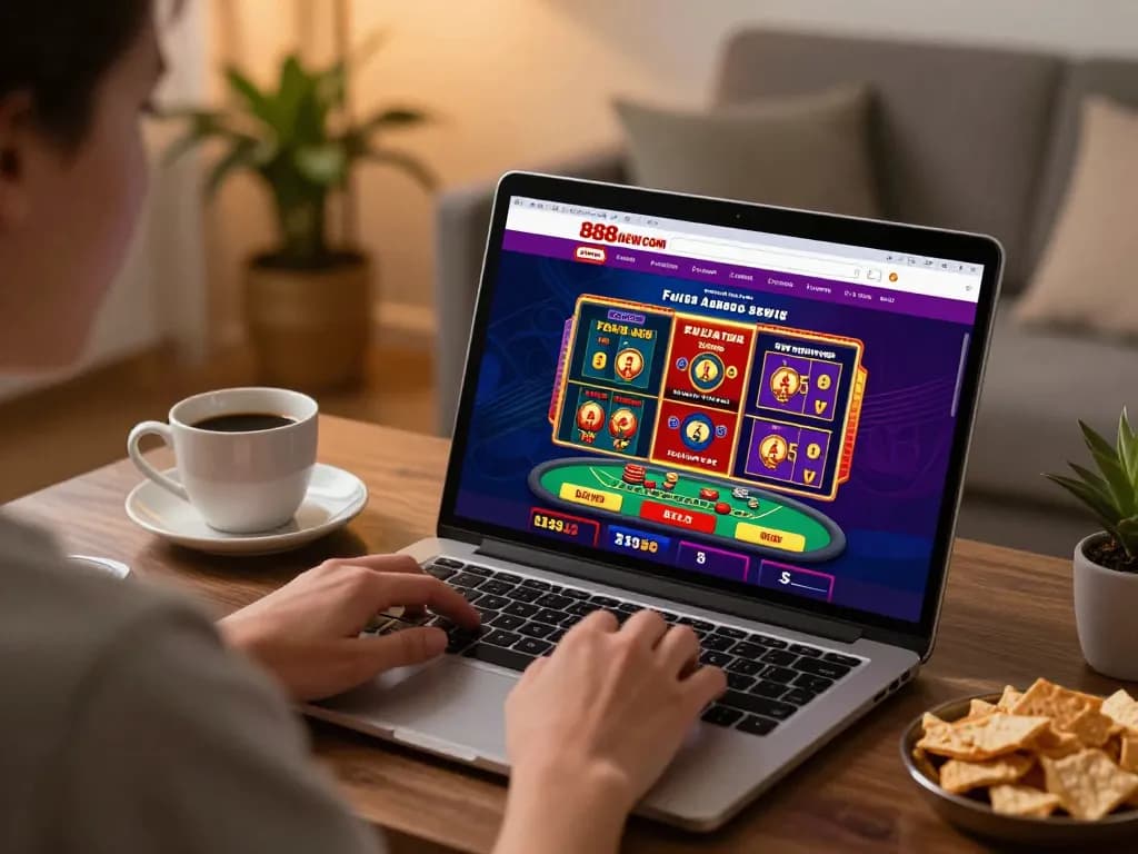 A person playing blackjack on 888new com from a cozy home setup, showcasing responsible gambling vibe.