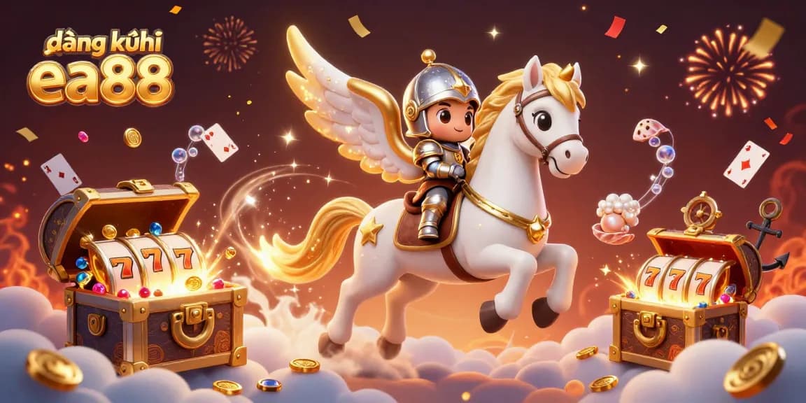 Experience đăng ký ea88 with a celestial horse and knight, surrounded by casino elements and vibrant graphics.