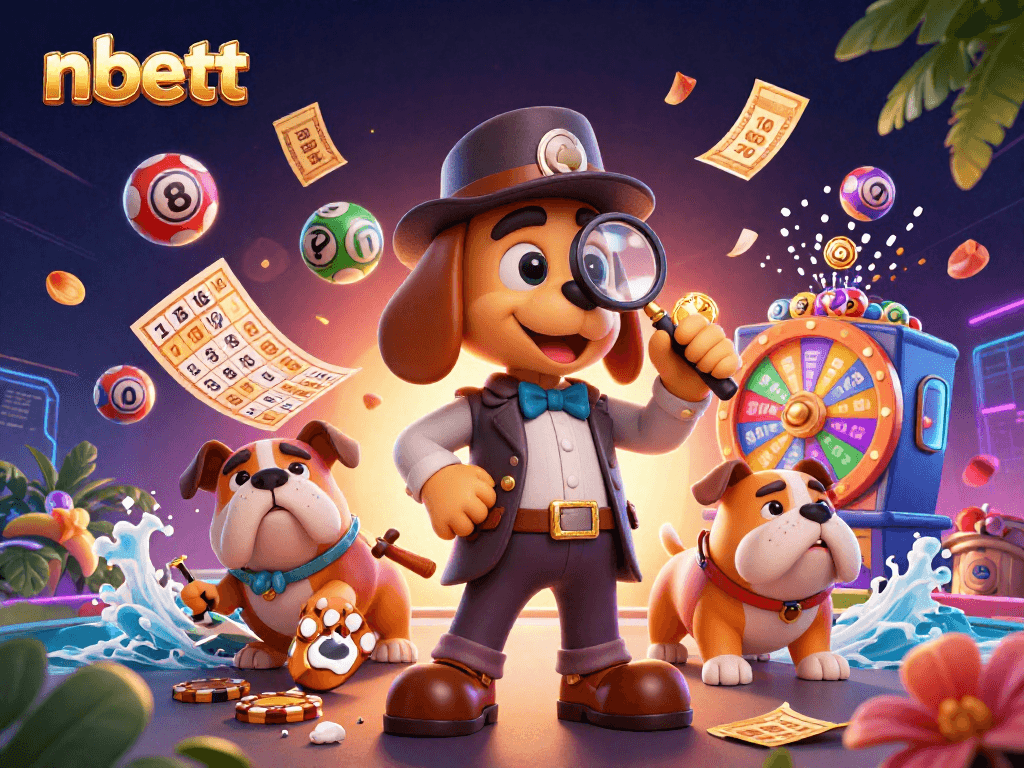Engage with nbett's vibrant lottery scene featuring a detective and joyful elements.