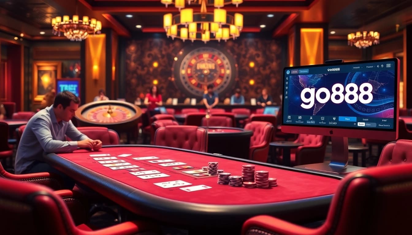 Play thrilling games at go88 casino's vibrant poker tables filled with colorful chips and cards.