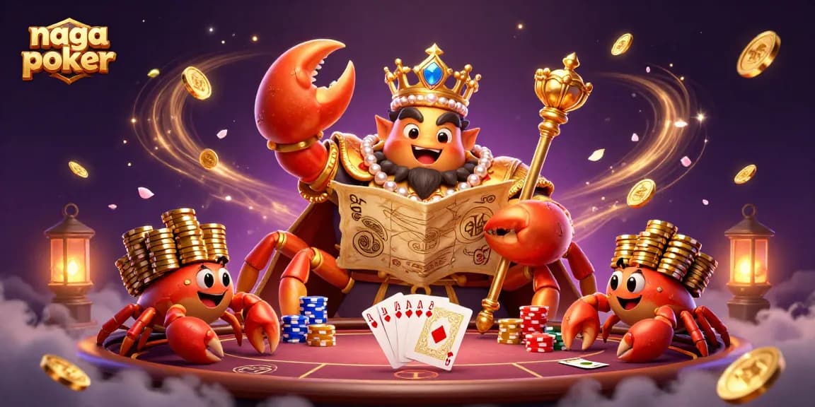 Engage with naga poker gameplay featuring a golden crab emperor and dynamic poker elements.