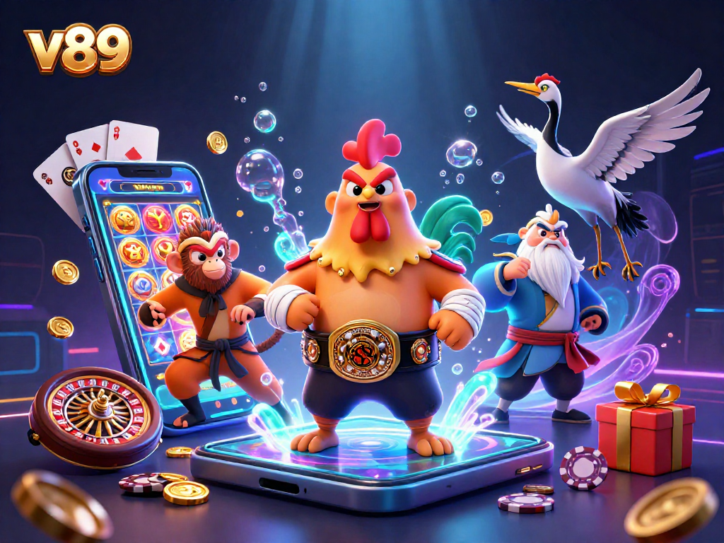 Saksikan pertarungan seru dalam v89 dengan ayam Muay Thai, monyet Shaolin, dan guru crane di acara kasino.