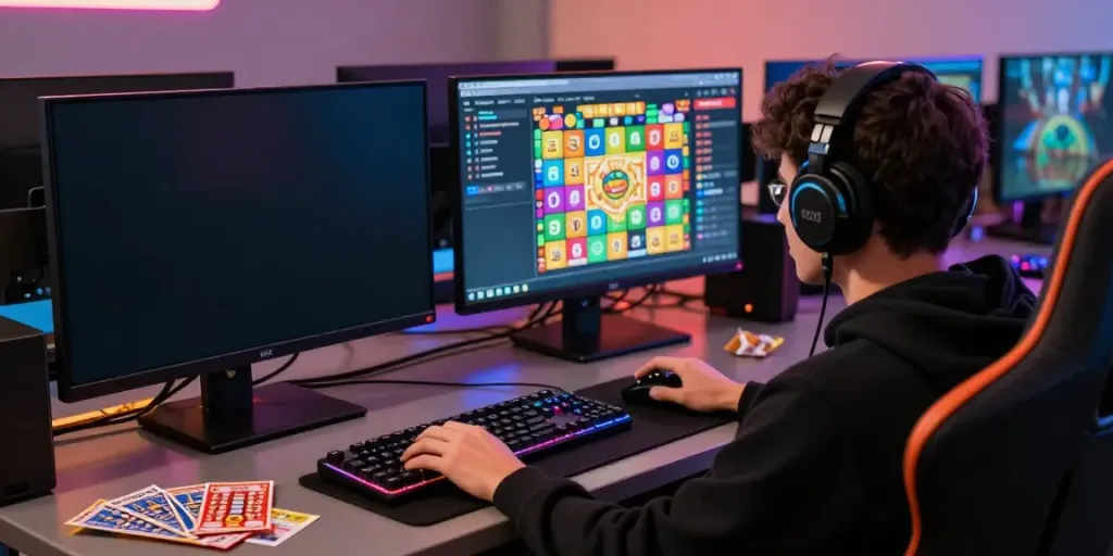 Pengalaman bermain lotere online alexistoto dengan gamer serius di kursi nyaman.
