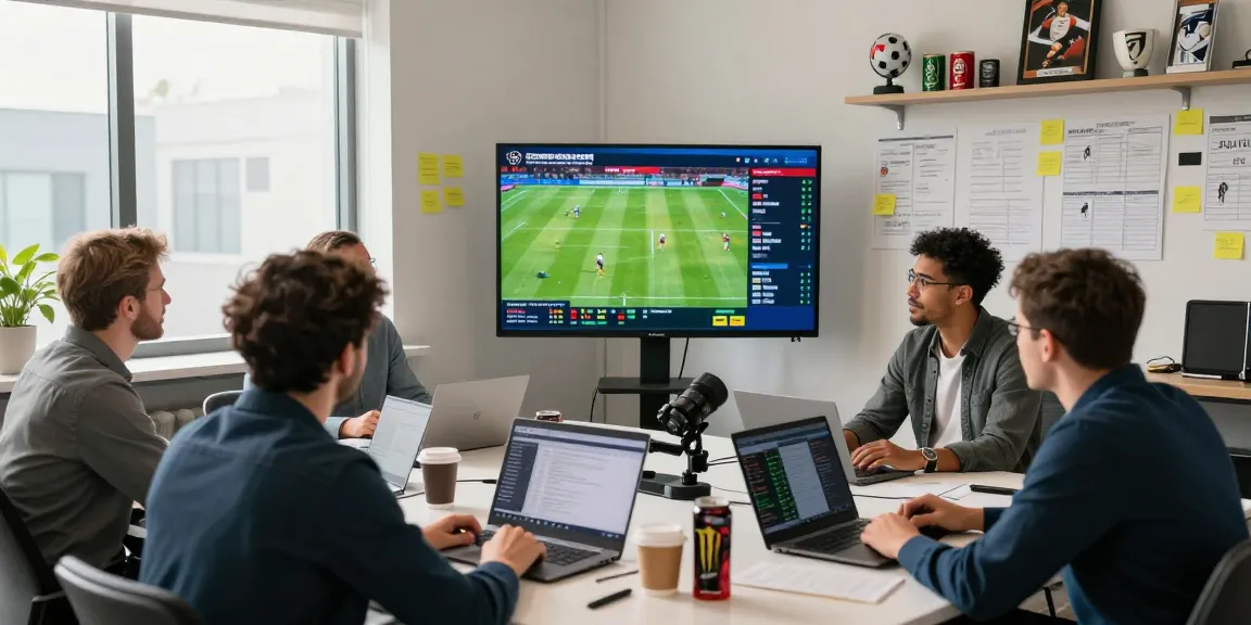 Soi kèo nhà cái experts analyzing football odds in a vibrant office environment, showcasing teamwork and strategy.