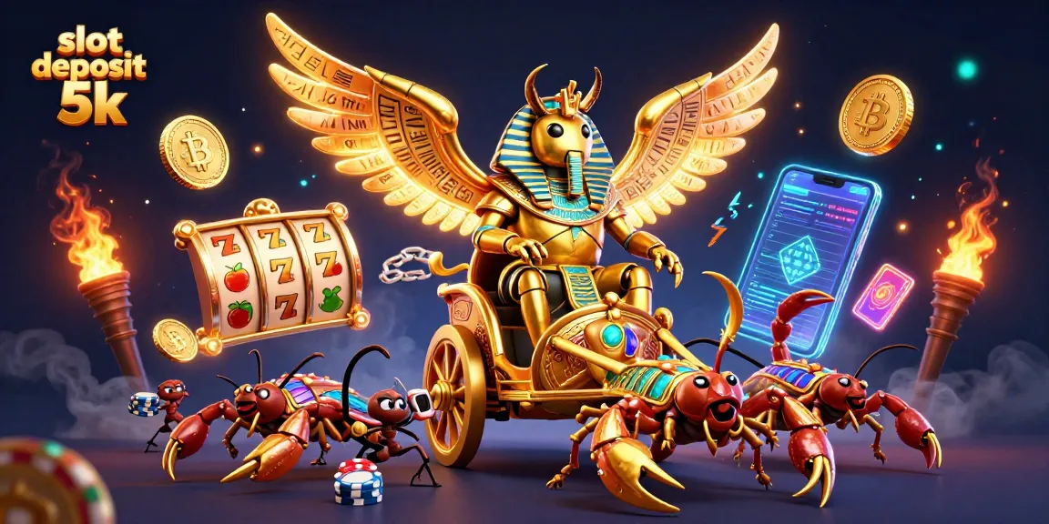 Engage in thrilling slot gameplay with a colossal golden scarab and glowing crypto elements showcasing slot deposit 5k excitement.
