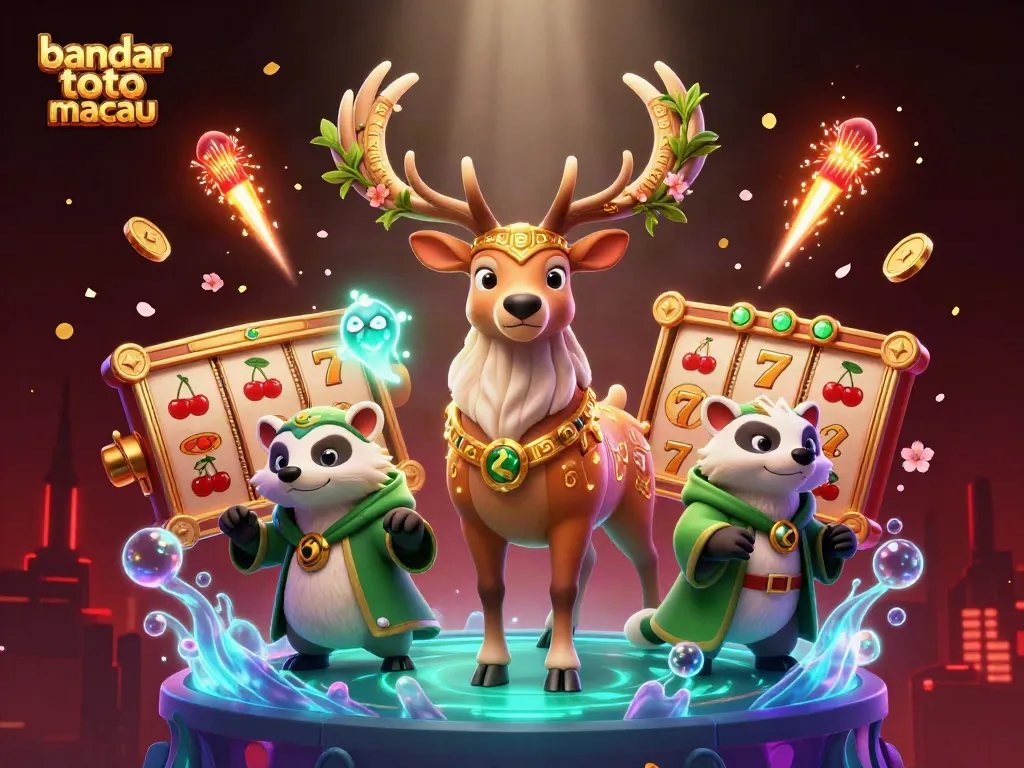 Menang di bandar toto macau dengan slot, simbol keberuntungan, dan koin jade yang berkilau.
