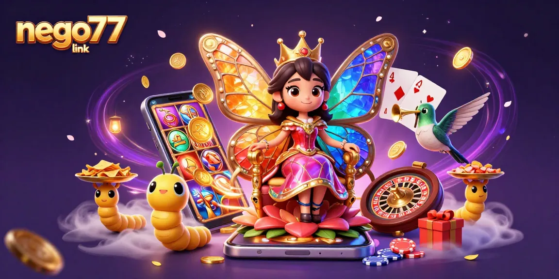Experience thrilling wins with nego77 link, featuring vibrant casino elements and colorful slots action.