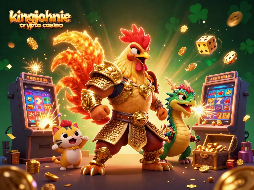 Experience excitement with kingjohnnie crypto casino, featuring a vibrant scene of cartoon characters and dazzling casino elements.