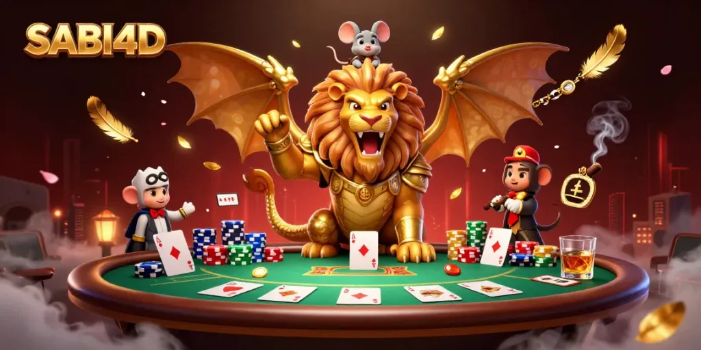 SABI4D menampilkan chimera 3D berani dengan detail emas yang mendebarkan dalam ilustrasi perjudian.