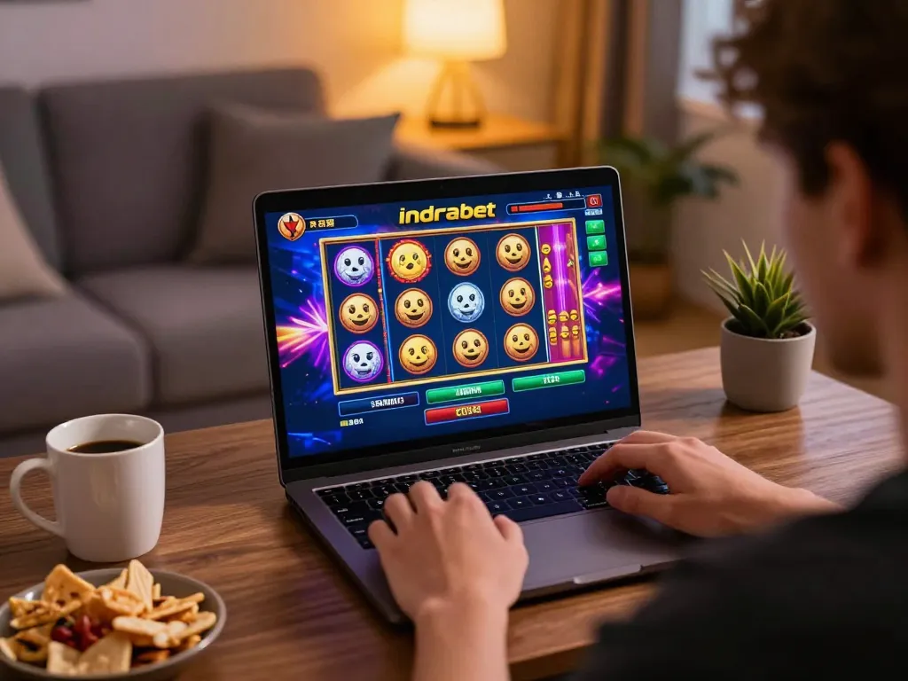 Engaged player spinning slots on indrabet during an exciting online gaming session