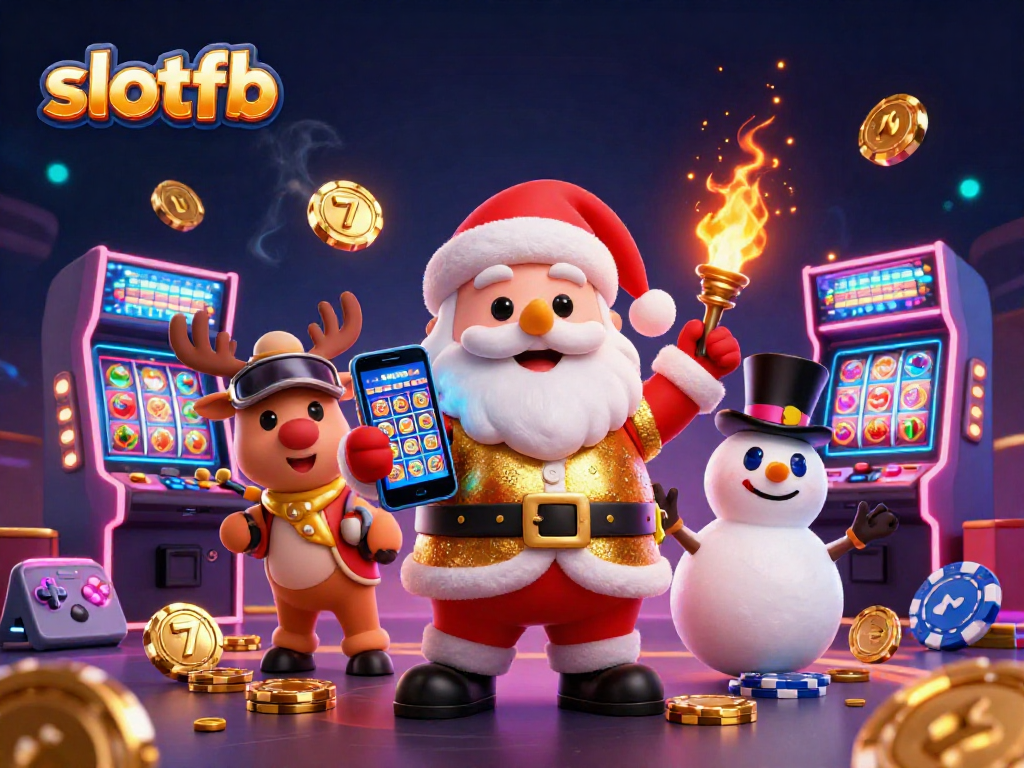 Experience excitement at slotfb with Santa and friends in a dazzling casino setting.