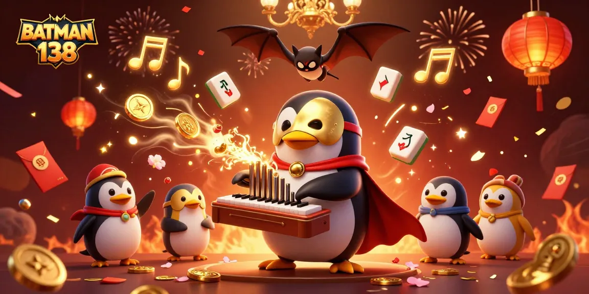 Experience BATMAN 138 with a 3D casino scene featuring a penguin organist and gaming elements.