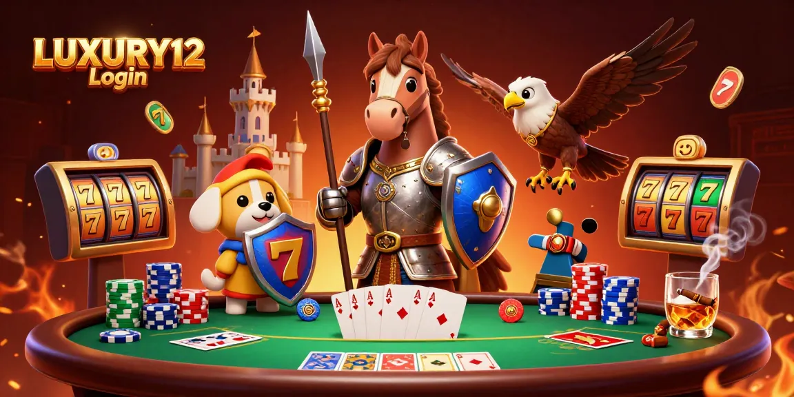 Engage with LUXURY12 Login to experience vibrant casino action featuring a knight and colorful poker elements.