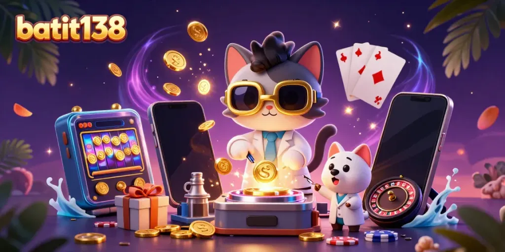 Gamer batik138 menikmati permainan slot dengan efek koin emas meledak.