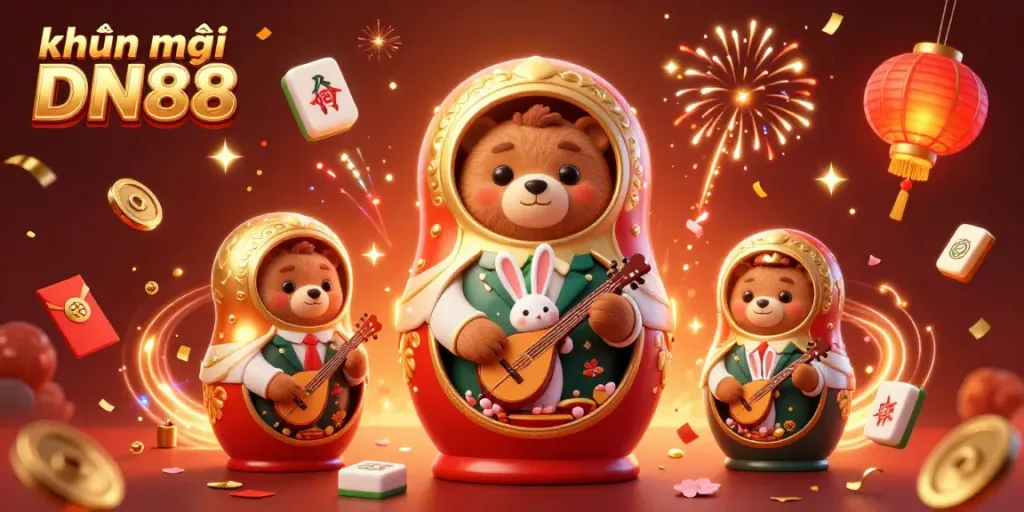 Engage with exciting khuyến mãi DN88 through vibrant scenes of casino-themed bears and festive elements.
