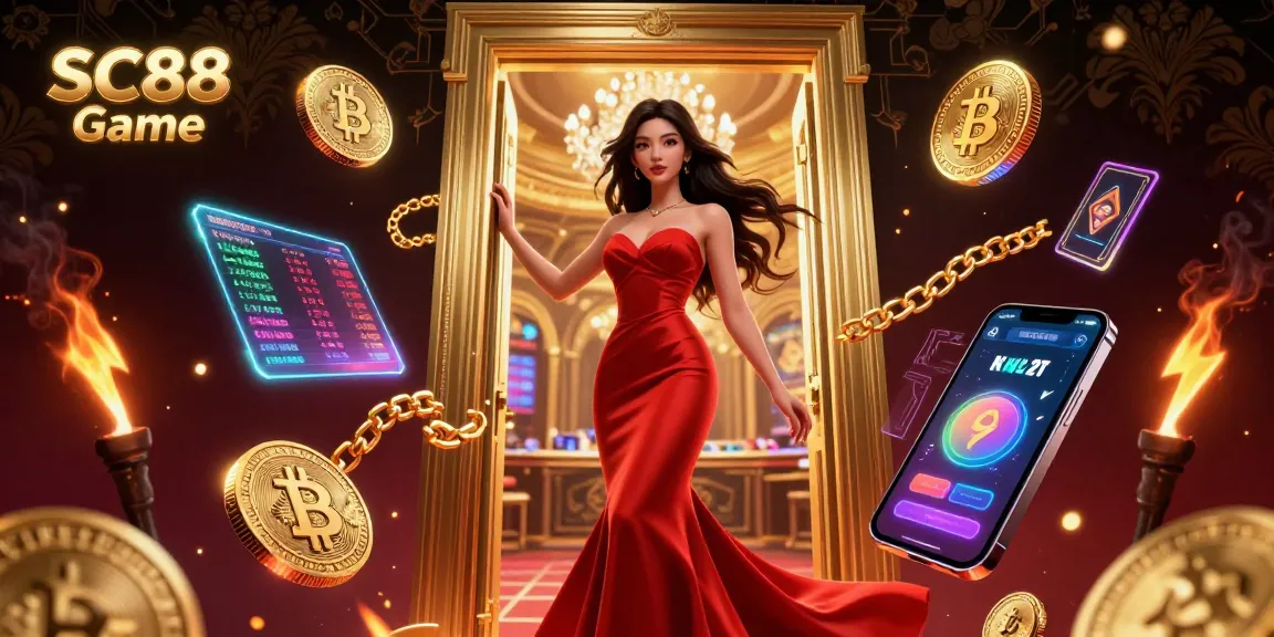 Engage in winning strategies at SC88 Game with thrilling casino visuals and vibrant cryptocurrency elements.