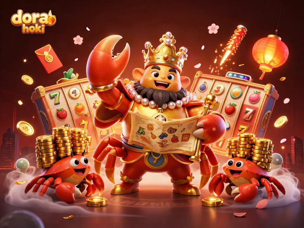 Menang besar di dora hoki dengan keceriaan simbol slot dan emas mengelilingi karakter utama.