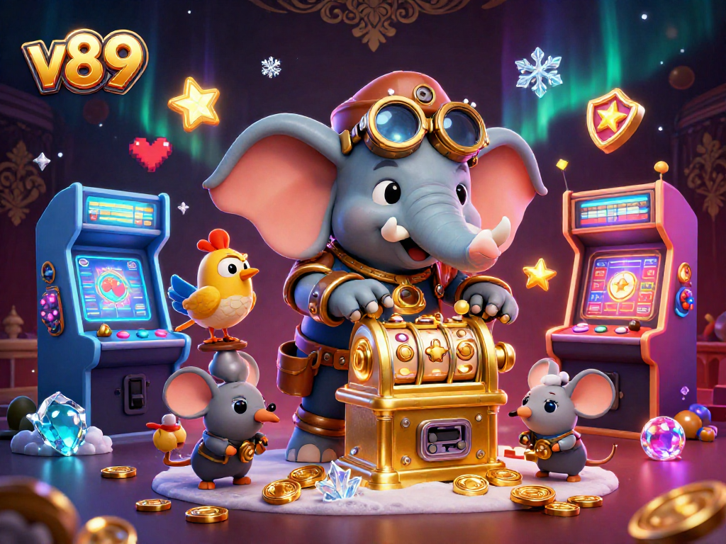 Mesin slot emas v89 beroperasi dengan karakter gajah rekayasa steampunk menghadirkan keseruan permainan.