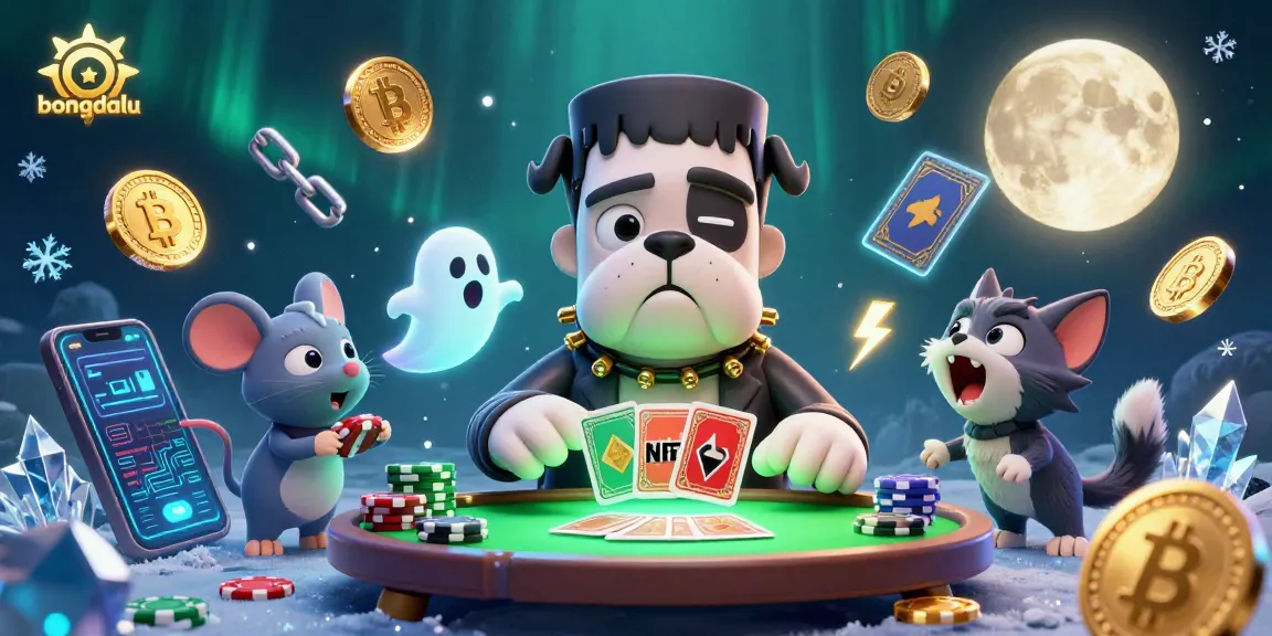 Play at bongdalu with a thrilling 3D casino scene featuring unique characters and glowing crypto elements.