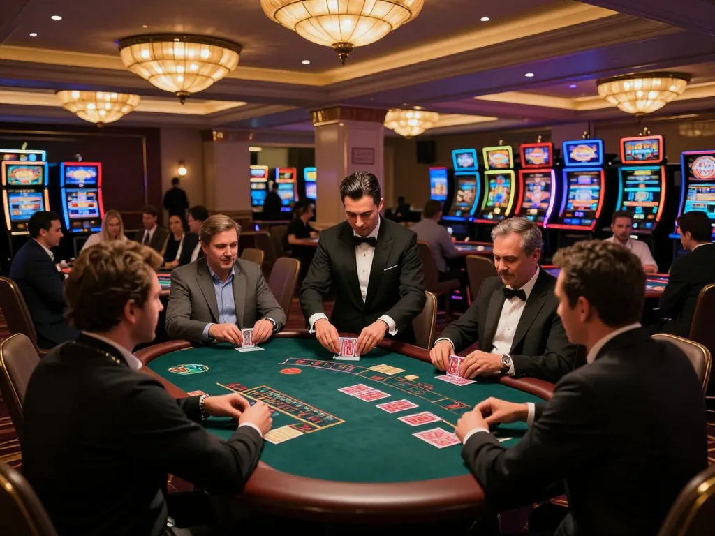 Players strategizing at nohu blackjack tables in a vibrant casino atmosphere