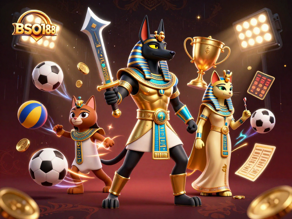 Engage with BSO188 through vibrant ancient Egyptian warriors amidst sports betting excitement.