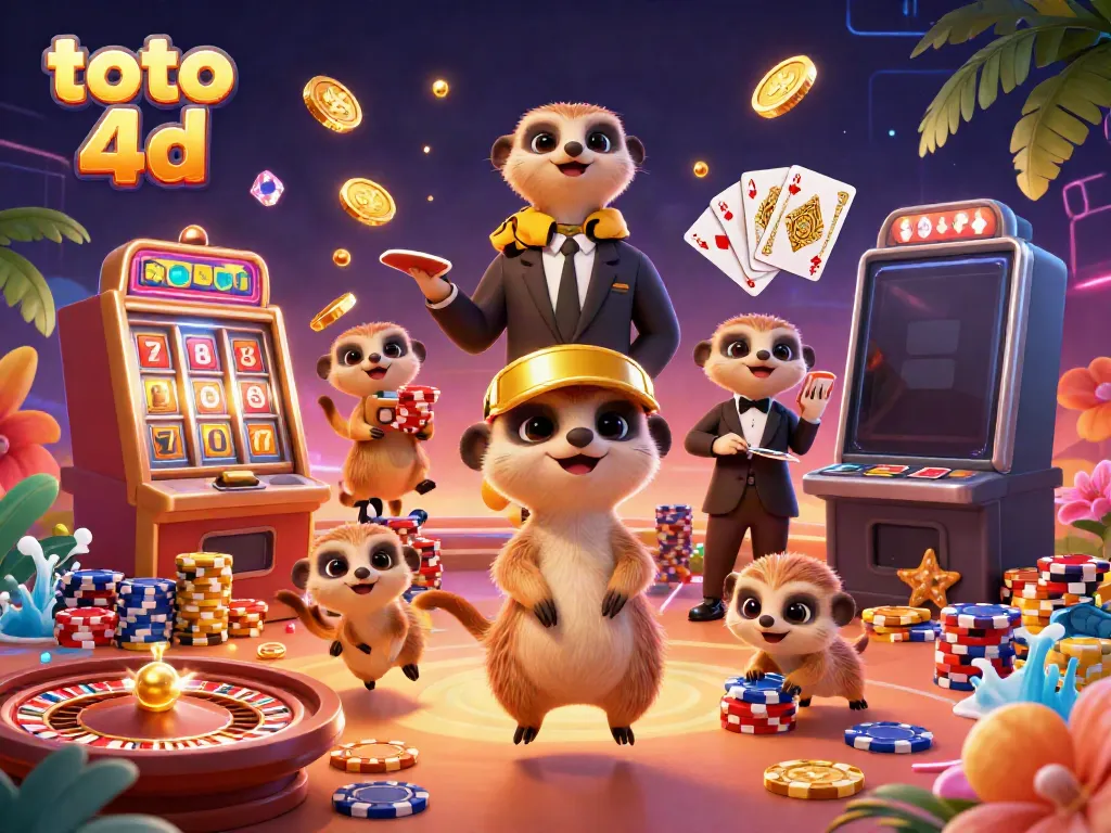 Engage in the Toto 4D gaming excitement with meerkats at a vibrant casino.